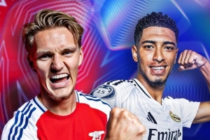 欧冠官方晒阿森纳vs皇马海报:厄德高、贝林厄姆出镜